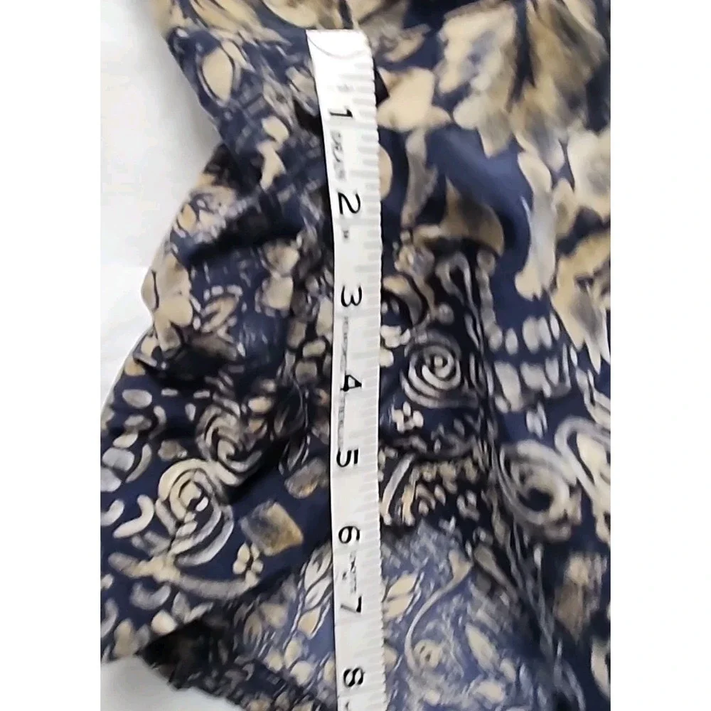 Vintage Nautica Men's Large Swim Trunks Dark Blue & Tan Hawaiian Print Nylon EUC